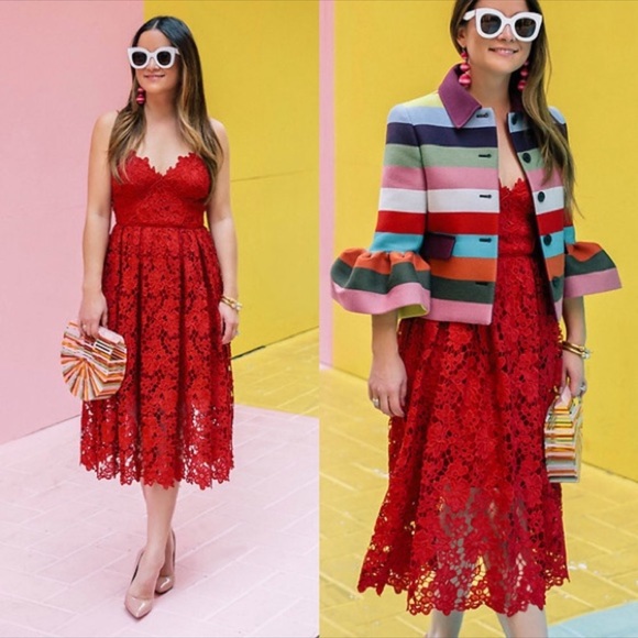 NWT Donna Morgan for Anthropologie Red Renata Lace Fit & Flare Dress - Picture 5 of 12